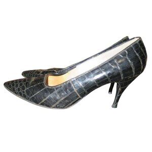Rhythm Step Black Leather Croc Embossed Pumps size 8.5 Vintage